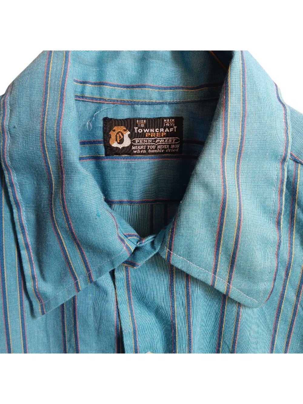 Vintage 1970's Towncraft Prep Shirt Small 14.5 Short Sleeve Striped Mod USA